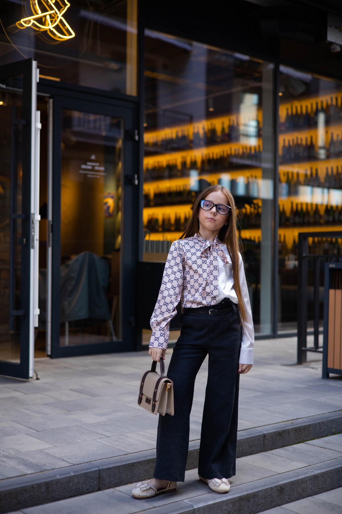 Брюки палаццо подростковые школьные IRmAS 1110 Гусиная лапка трикотажная 128 см