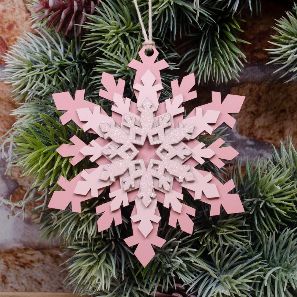Новогодняя подвеска Снежинка многошаровая с блестками Розовый (5187-5)