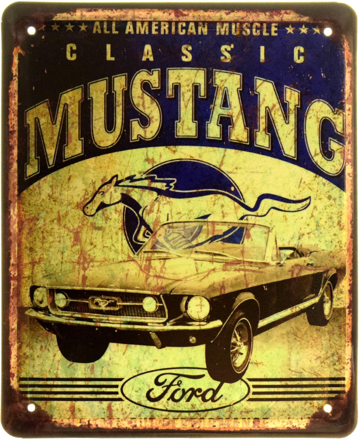 Табличка металлическая "Classic Ford Mustang" 18x22 см (ms-103869)