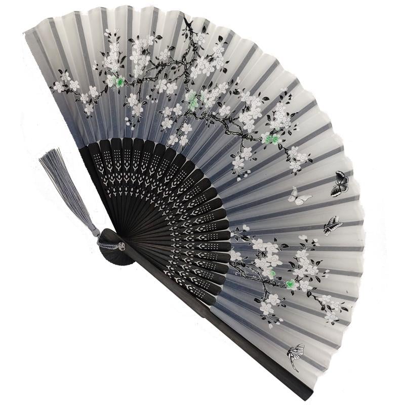 Віяло дерев'яне Квіти та метелики 21х37 см Сірий (C2925) - фото 1