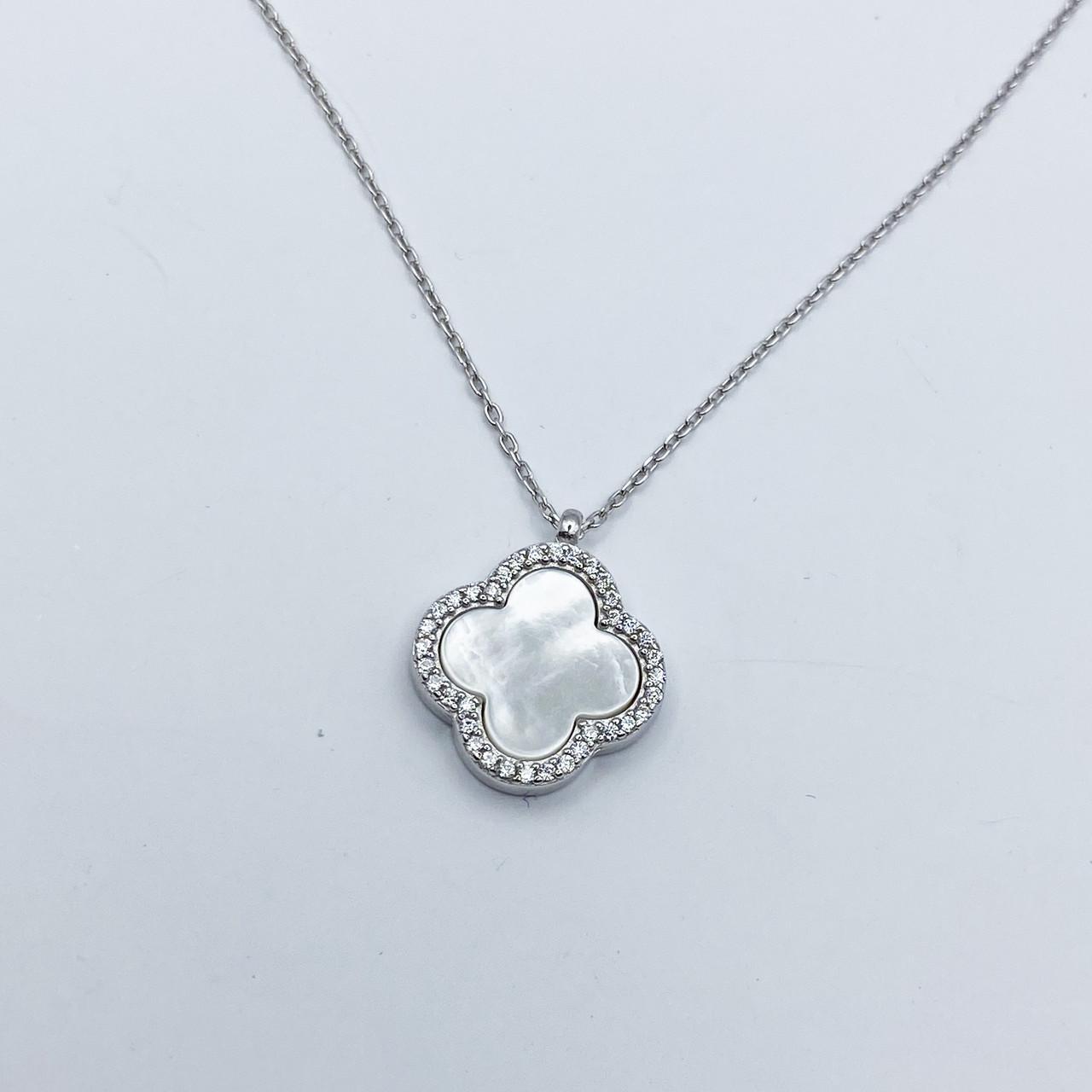 Колье серебряное с перламутром Клевер 40+5 см 3,7 г (2087458897)