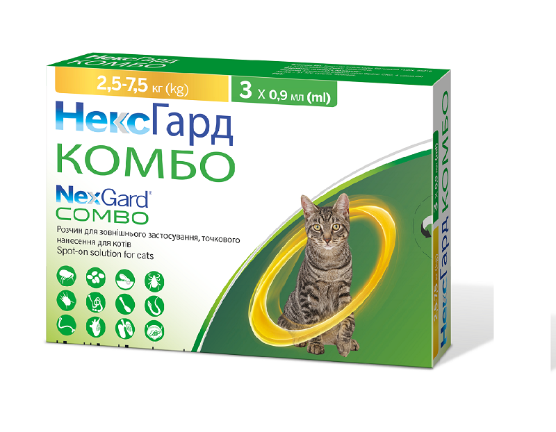 Краплі Boehringer Ingelheim NexGard Combo проти паразитів для котів від 2,5 до 7,5 кг 1 піпетка (2038) Краплі Boehringer Ingelheim NexGard Combo проти паразитів для котів від 2,5 до 7,5 кг 1 піпетка (2038)