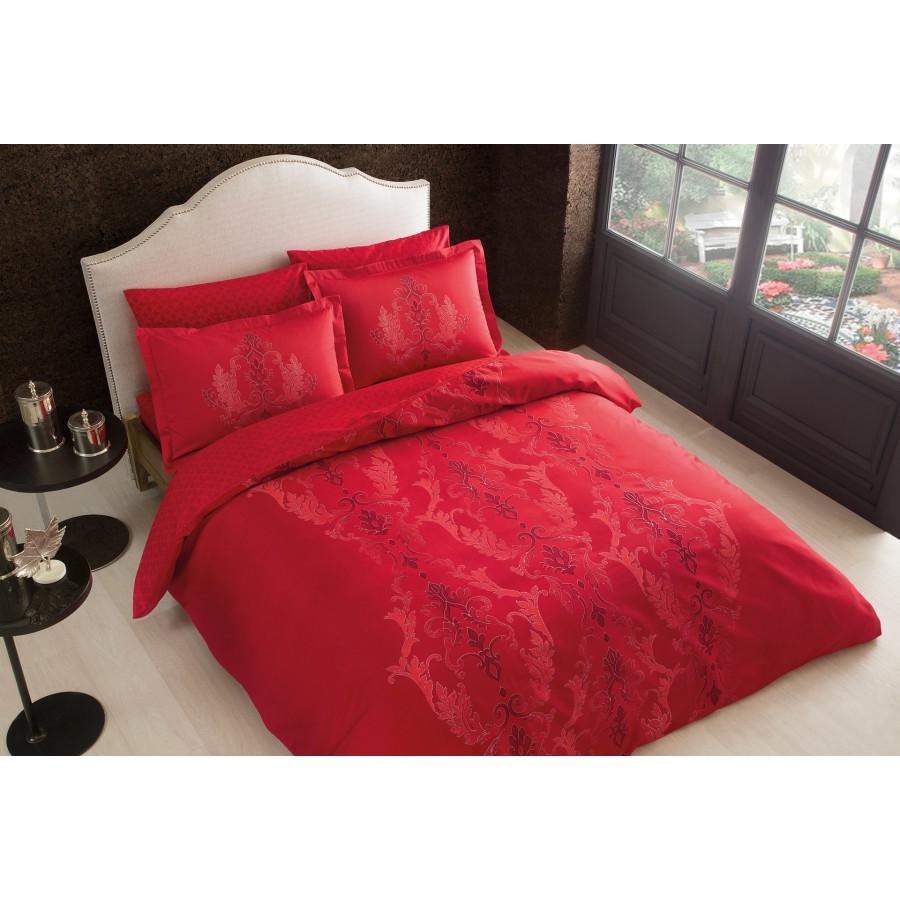 Постельное белье TAC Delux Mauna kirmizi v04 евр Красныйо (svt-2000022207768)