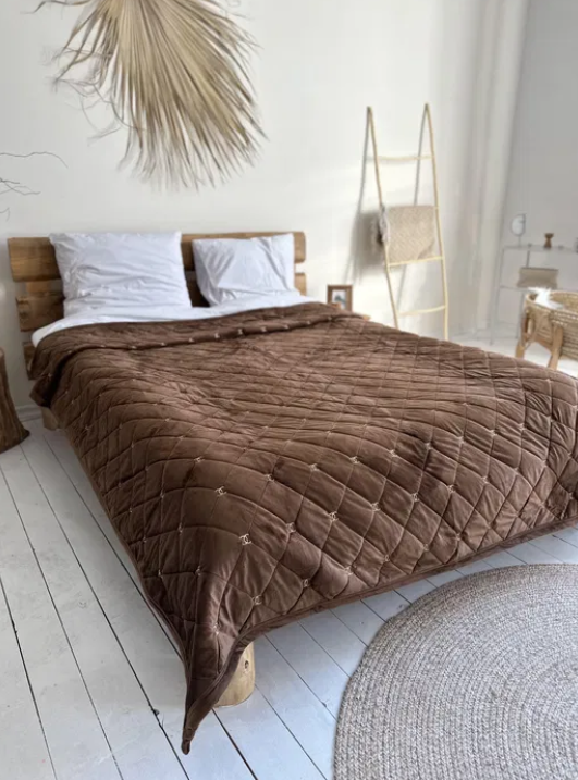 Покрывало стеганое Шанель велюр-котон 2,2х2,40 м Коричневый (2903376256)