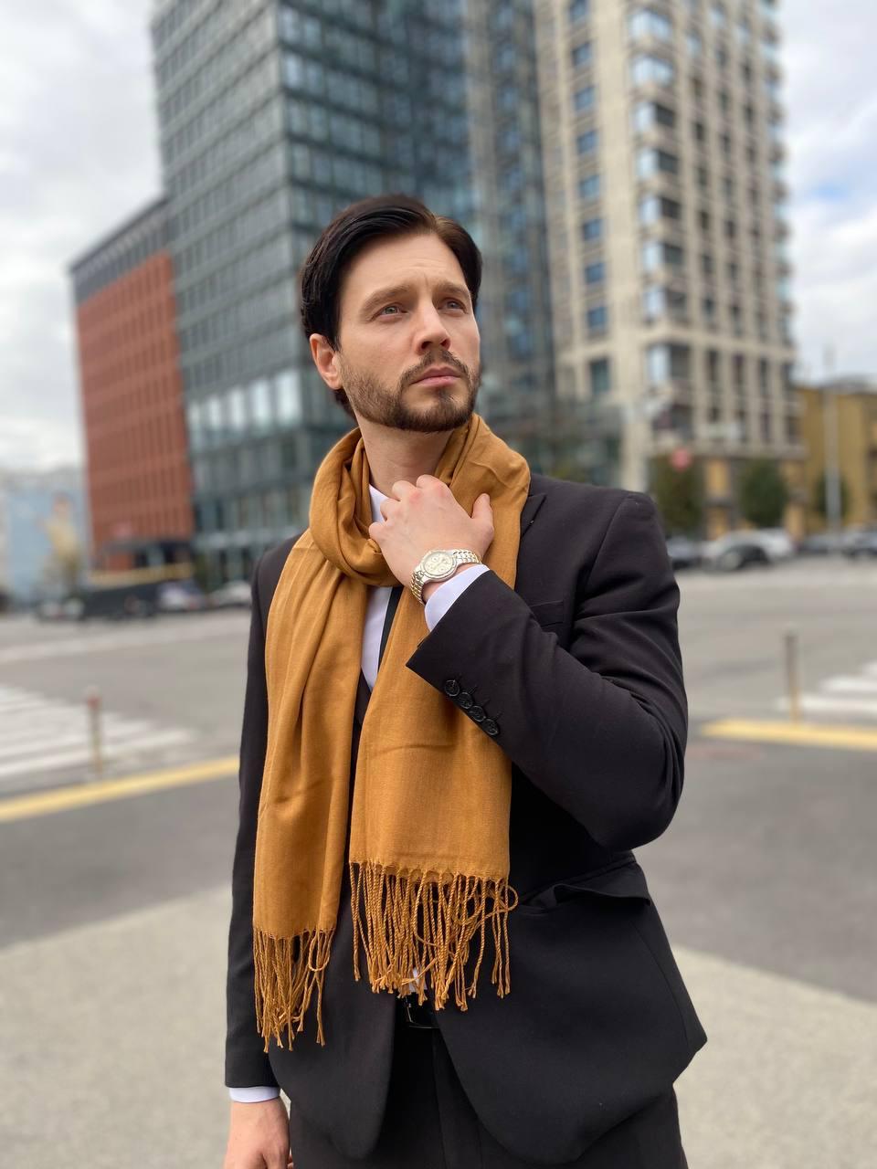 Шарф чоловічий My Scarf Мілан 180х60 см Гірчичний (29512439)