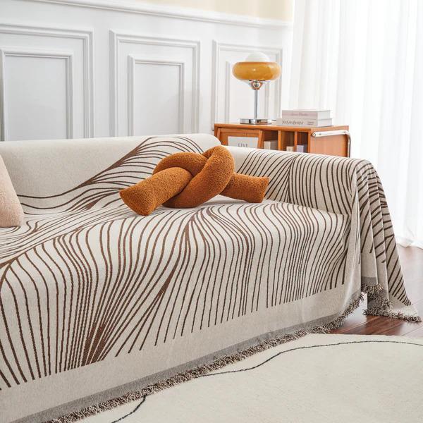 Плед покрывало на диван и кровать для мягкой мебели в коричневую полосу 180х230 см Бежевый - фото 8