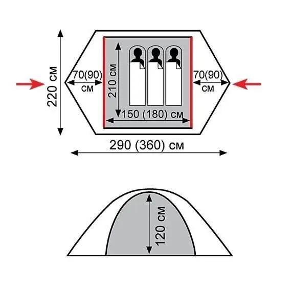 Намет Tramp Peak 3 V2 тримісний туристичний 360х220х120 см (TRT-026-green) - фото 4