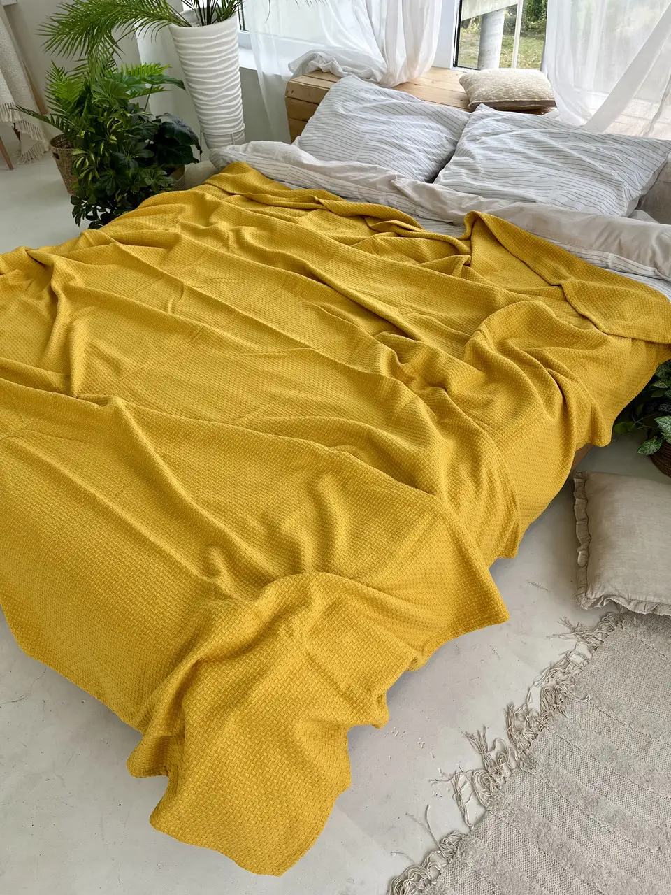 Плед бавовняний 180х220 см Жовтий (2719144270)