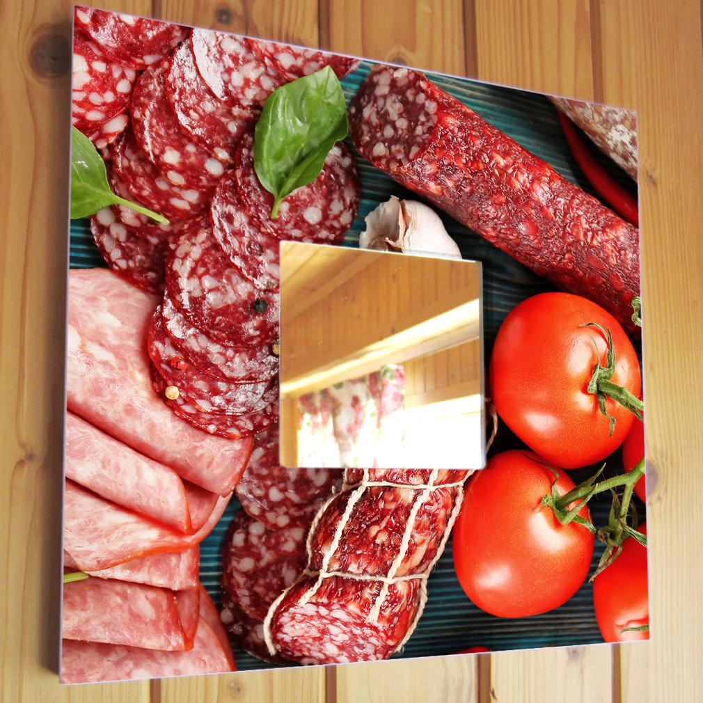 Зеркало декоративное для кухни ''Различные мясные изделия, колбаса'' 260х260 мм (M04517)
