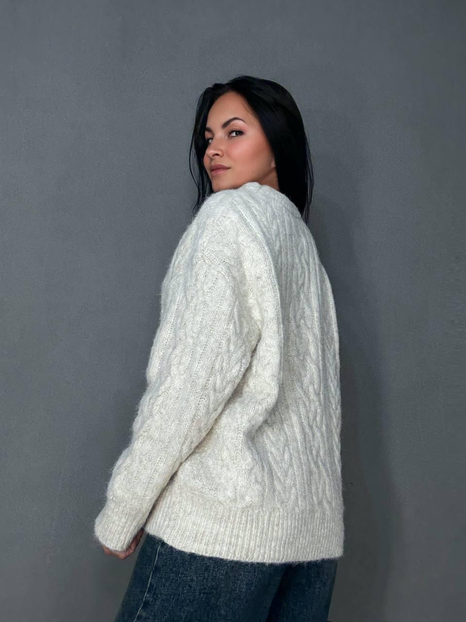 Светр жіночий A-N 3324 крупна в’язка букле коси довгий OS Молочний (5974) - фото 4