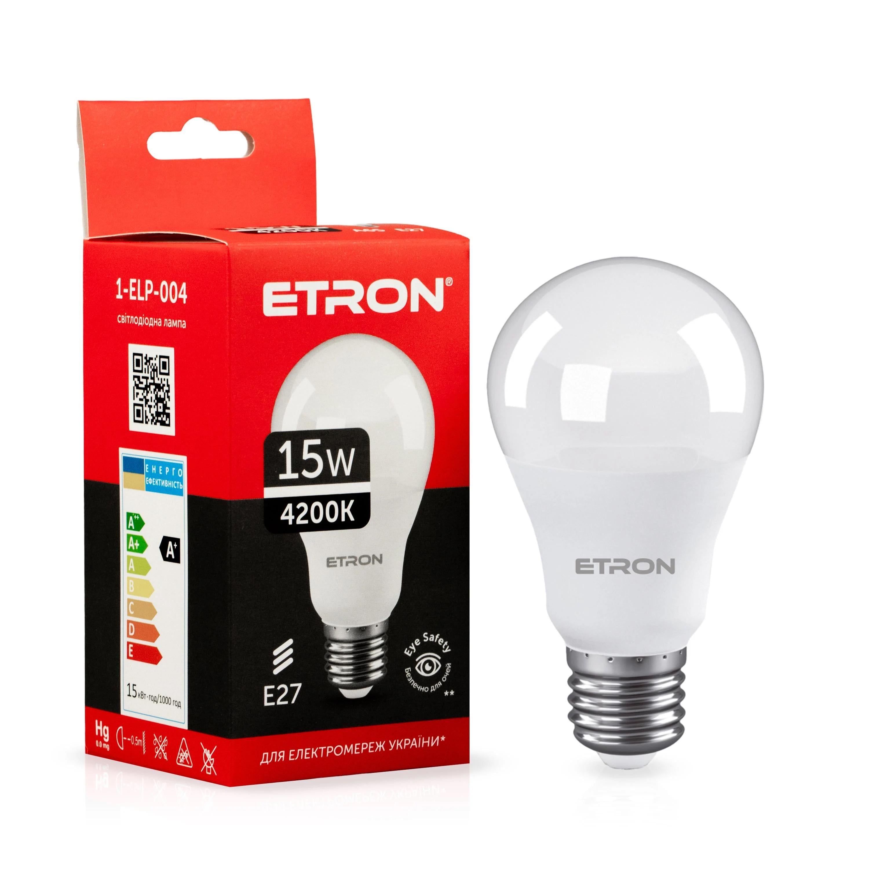 Світлодіодна лампа ETRON 15W A65 4200K E27 Денний білий (1-ELP-004)