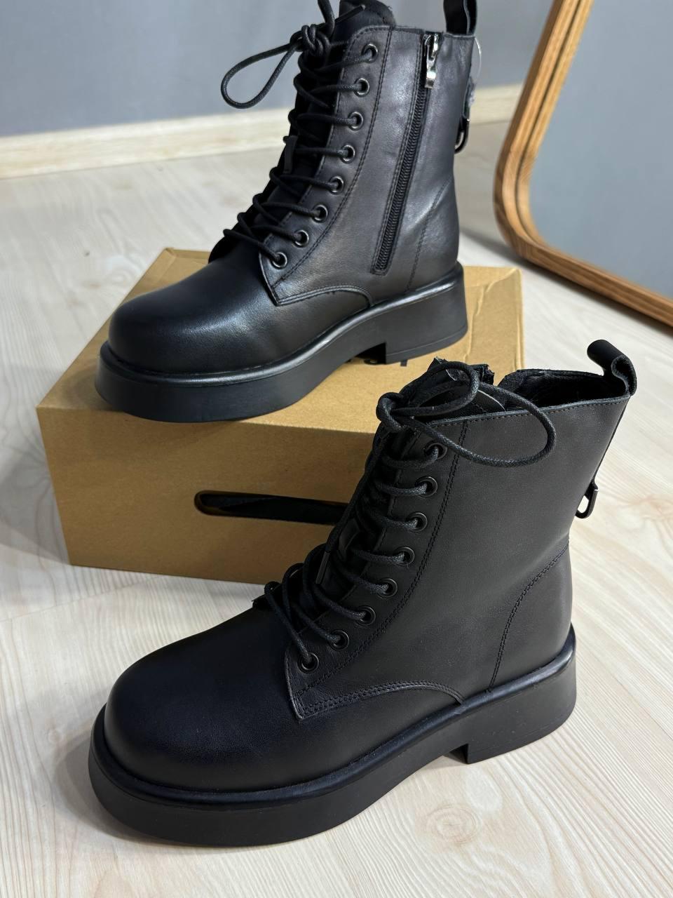 Черевики жіночі Hengji 99 шкіряні утеплені на хутрі р. 38 Чорний (5633)