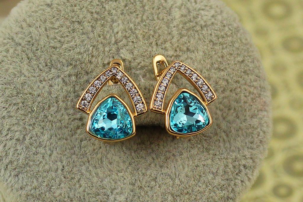 Серьги Xuping Jewelry Сваровский домик с голубым камнем 1,4 см Золотистый (2605823724)