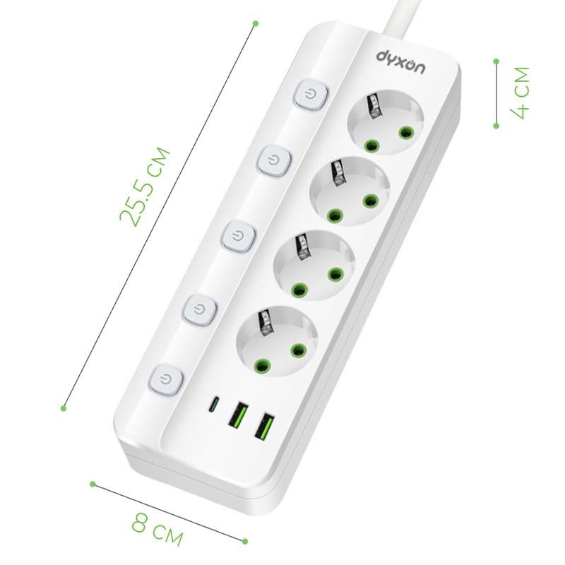 Фільтр-подовжувач мережевий DYXON PRO-1097 5 м 4 розетки 2 USB-A 1 USB-C (PD) - фото 5