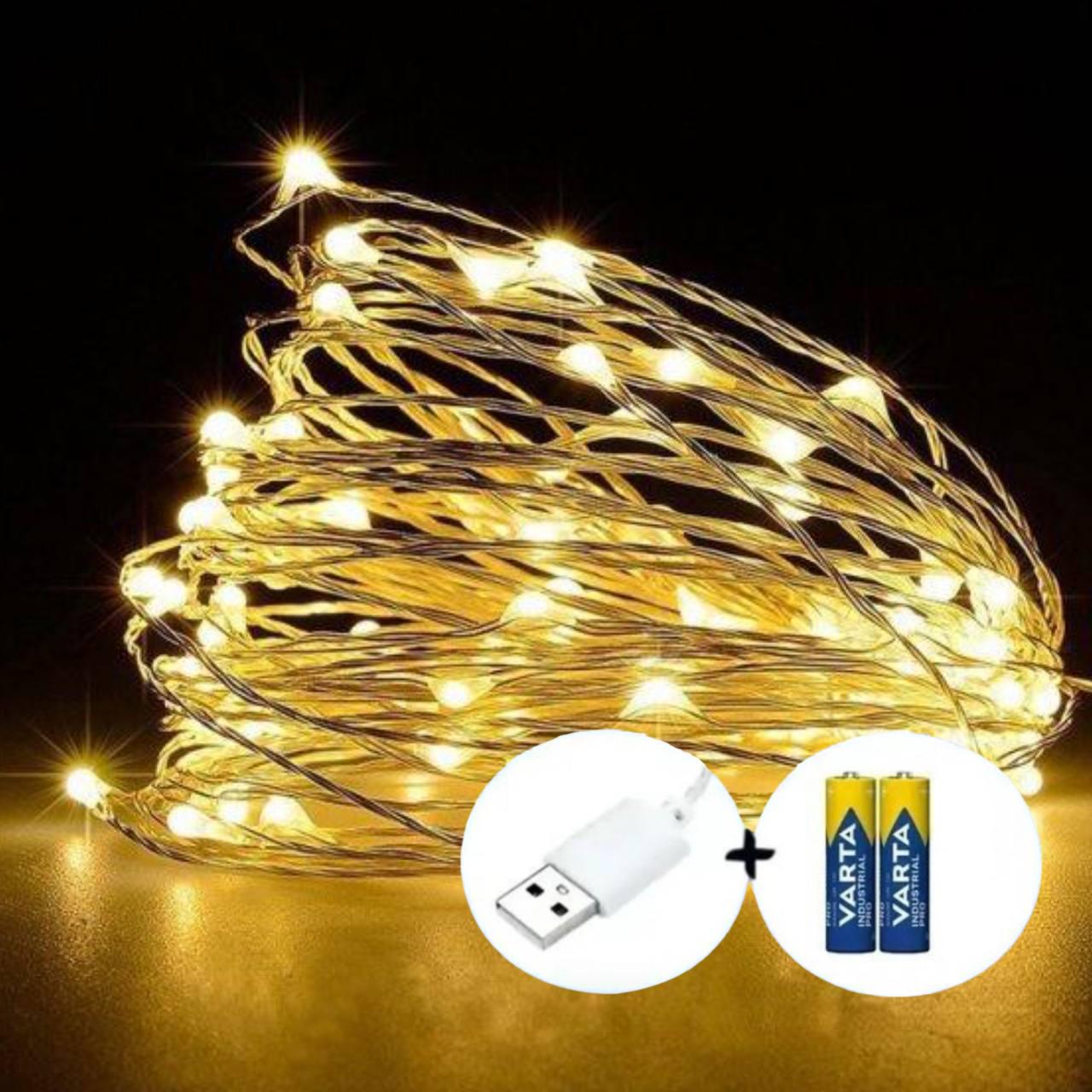 Гирлянда нитка Роса 30 LED 3 м на батарейках/USB Желтый (eabe4c7b) - фото 3 Гирлянда нитка Роса 30 LED 3 м на батарейках/USB Желтый (eabe4c7b) - фото 3