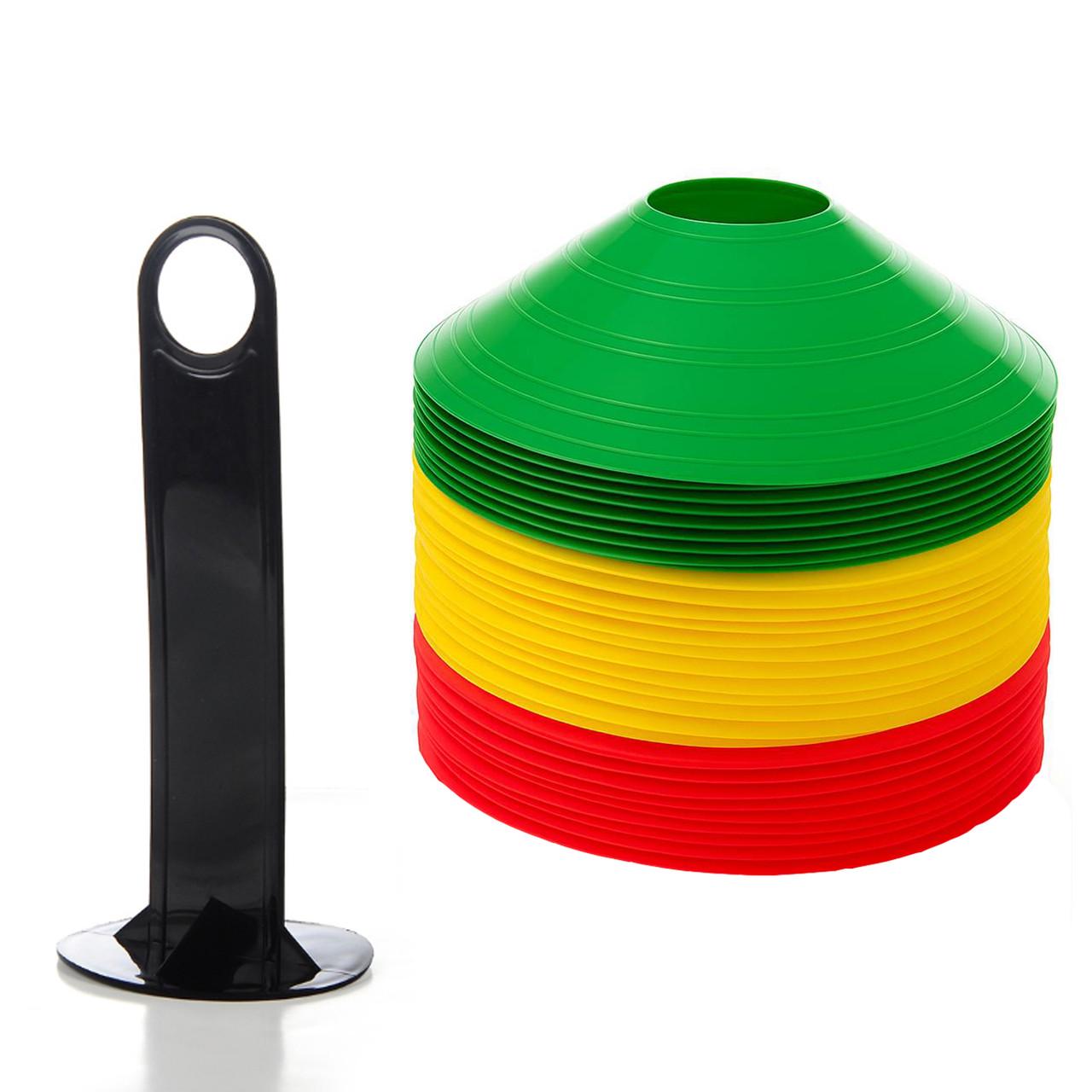 Набор тренировочных разметочных фишек для футбола Feel Fit 30 штук с подставкой