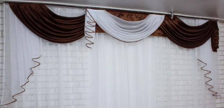 Ламбрекен на карниз шифон/атлас 3 м Коричневый/Белый (135л)