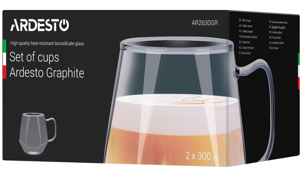 Набір чашок Ardesto Graphite 300 мл 2 шт. Прозорий/Графітовий (AR2630GR) - фото 4 Набір чашок Ardesto Graphite 300 мл 2 шт. Прозорий/Графітовий (AR2630GR) - фото 4