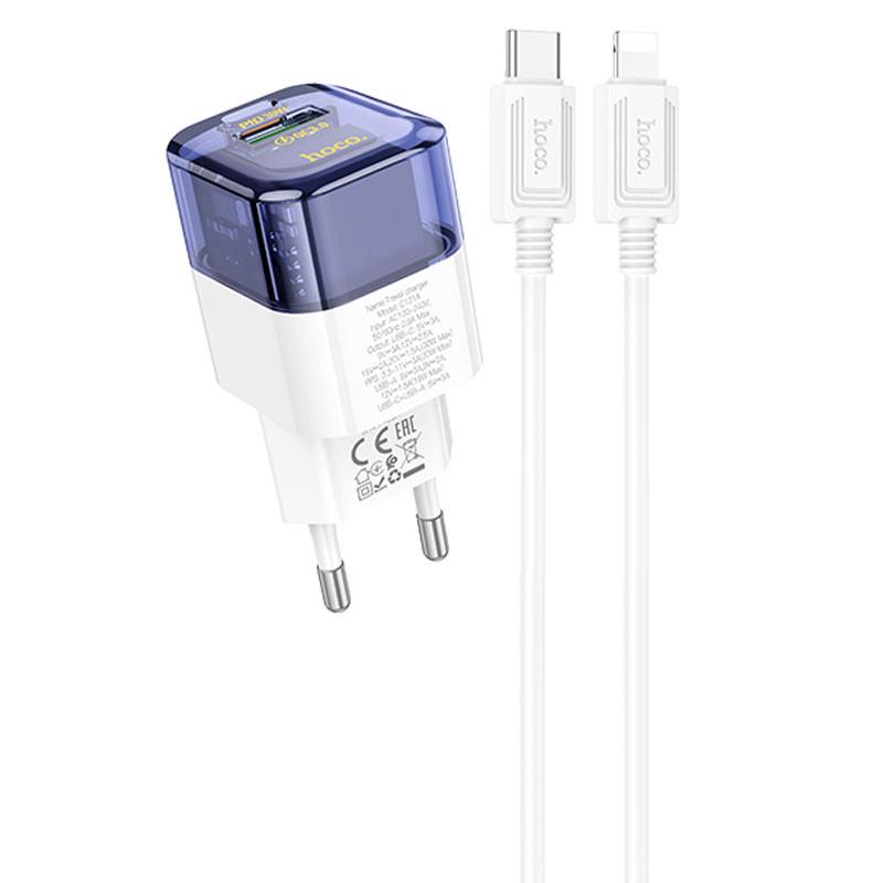Зарядний пристрій мережевий Hoco C131A Platium PD30W+QC3.0+Type-C to Lightning Transparent blue (00000067586_1)