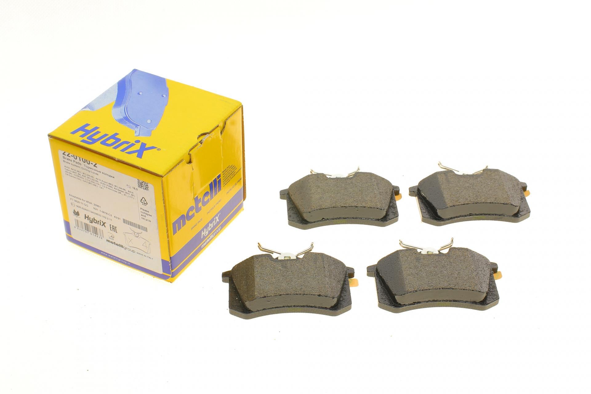 Колодки тормозные задние METELLI Audi A4 02-09/Citroen C3 16-/C4 14-/Renault Scenic/Megane 96-/Clio 05- (22-0100-2)