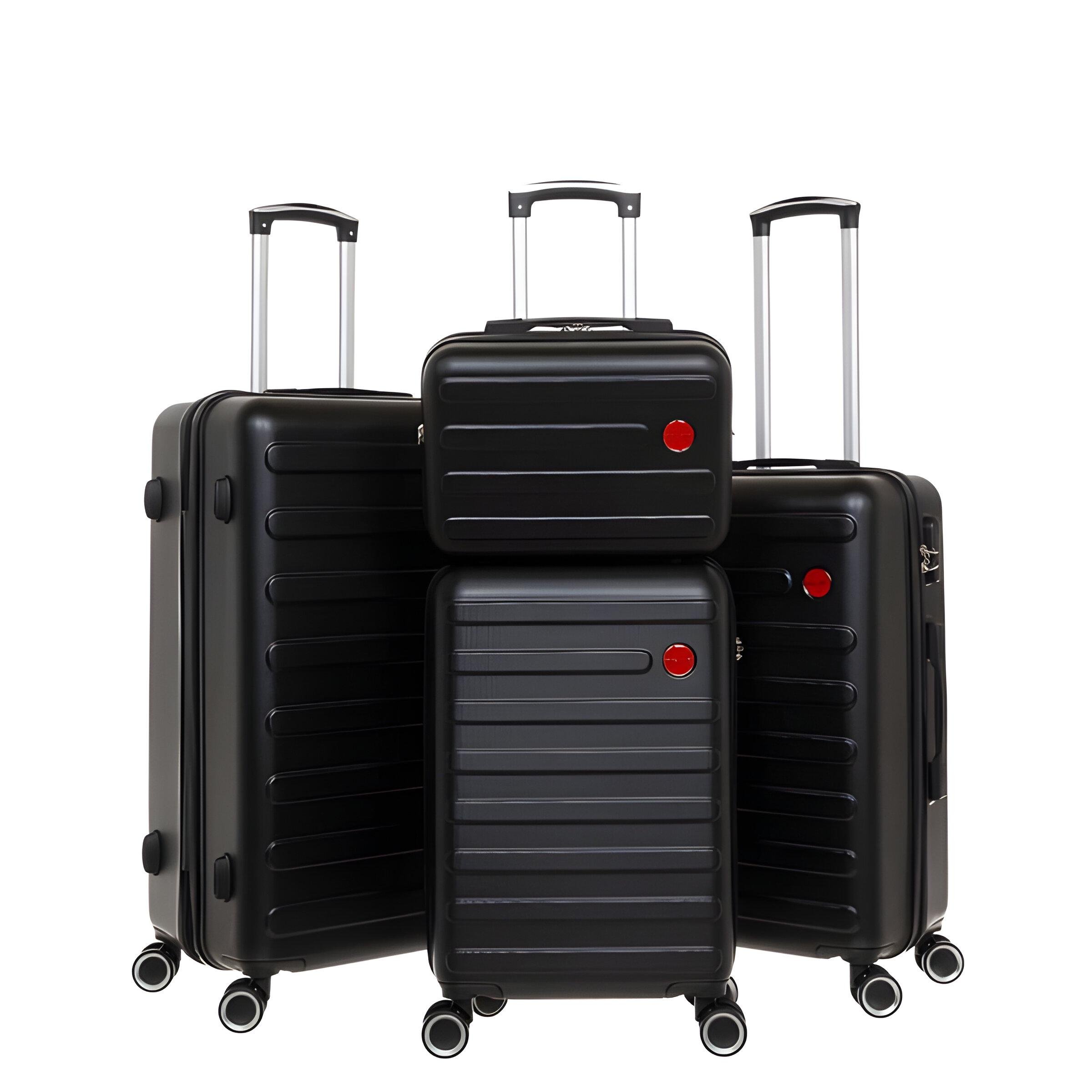 Набор чемоданов 4в1 пластик с кодовым замком и телескопической ручкой Черный (603)