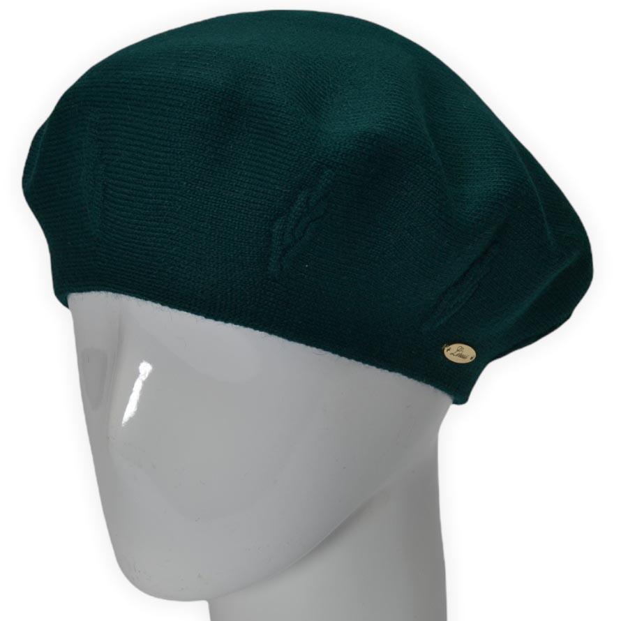 Берет женский Lirus Ягода двойной шерстяной тонкой вязки не большой с красивым узором Зеленый