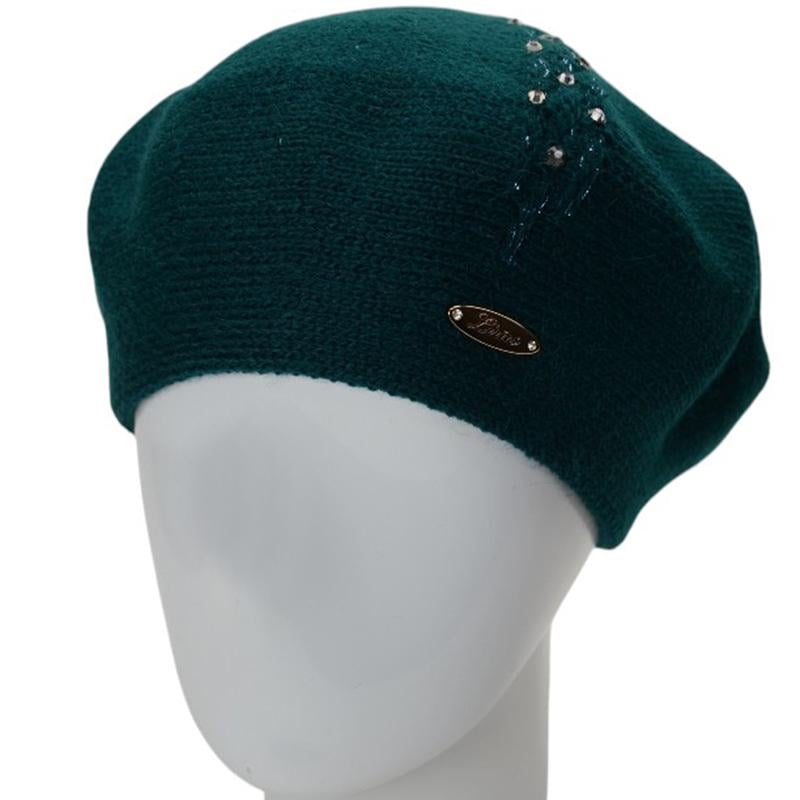 Берет женский осенний двойной Lirus Ожерелье с узором и стразами Зеленый