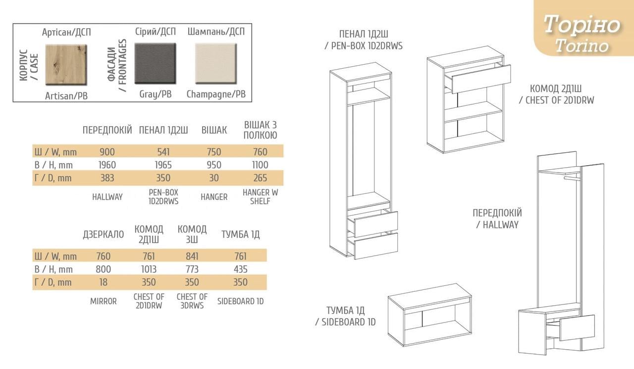 Шафа в передпокій Мебель-Сервіс 1Д2Ш Торіно Дуб Артізан/Шампань (26887944) - фото 5 Шафа в передпокій Мебель-Сервіс 1Д2Ш Торіно Дуб Артізан/Шампань (26887944) - фото 5