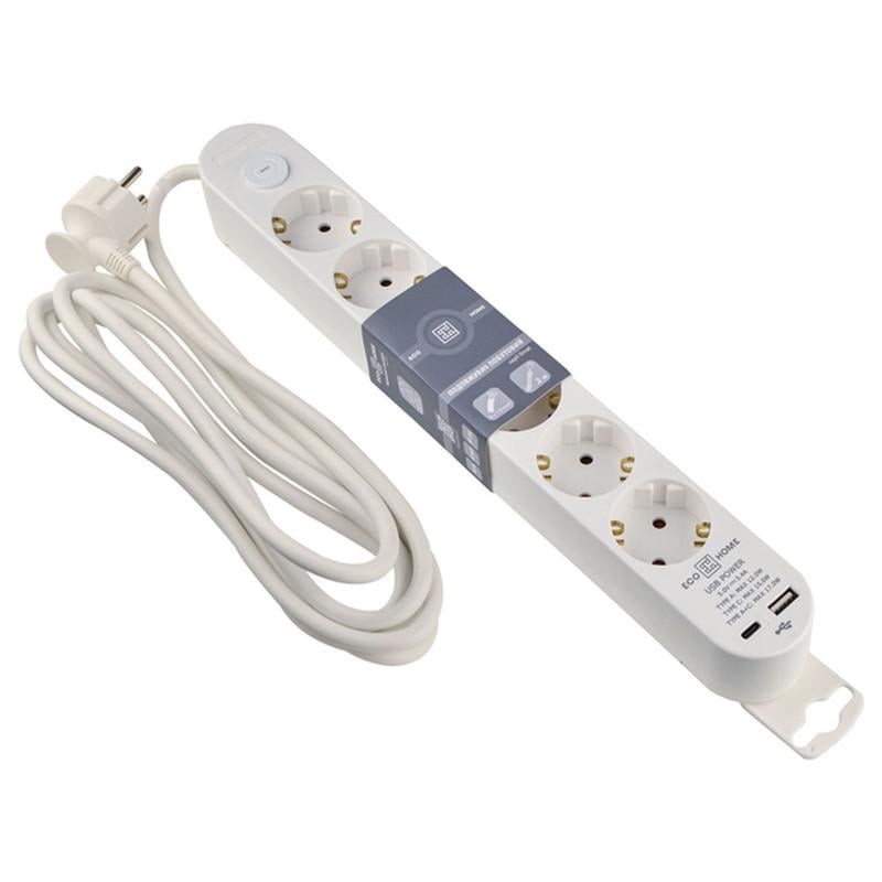 Фильтр-удлинитель сетевой АСКО-УКРЕМ Ornat 6 гнезд 3 м с ж/к USB/Type C с выключателем (ECO019001011)