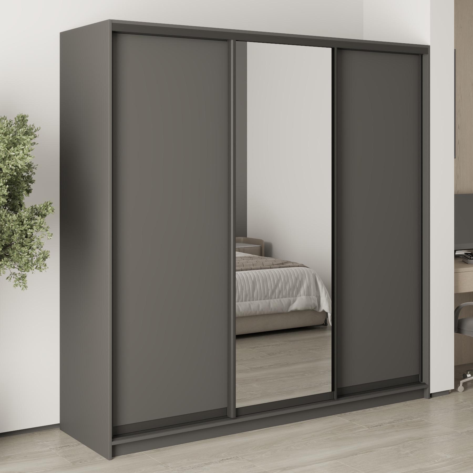 Шкаф-купе трехдверный MebelStar Стандарт BG 2 ДСП/зеркало 210x60x210 см Антрацит (MBS-8349) Шкаф-купе трехдверный MebelStar Стандарт BG 2 ДСП/зеркало 210x60x210 см Антрацит (MBS-8349)