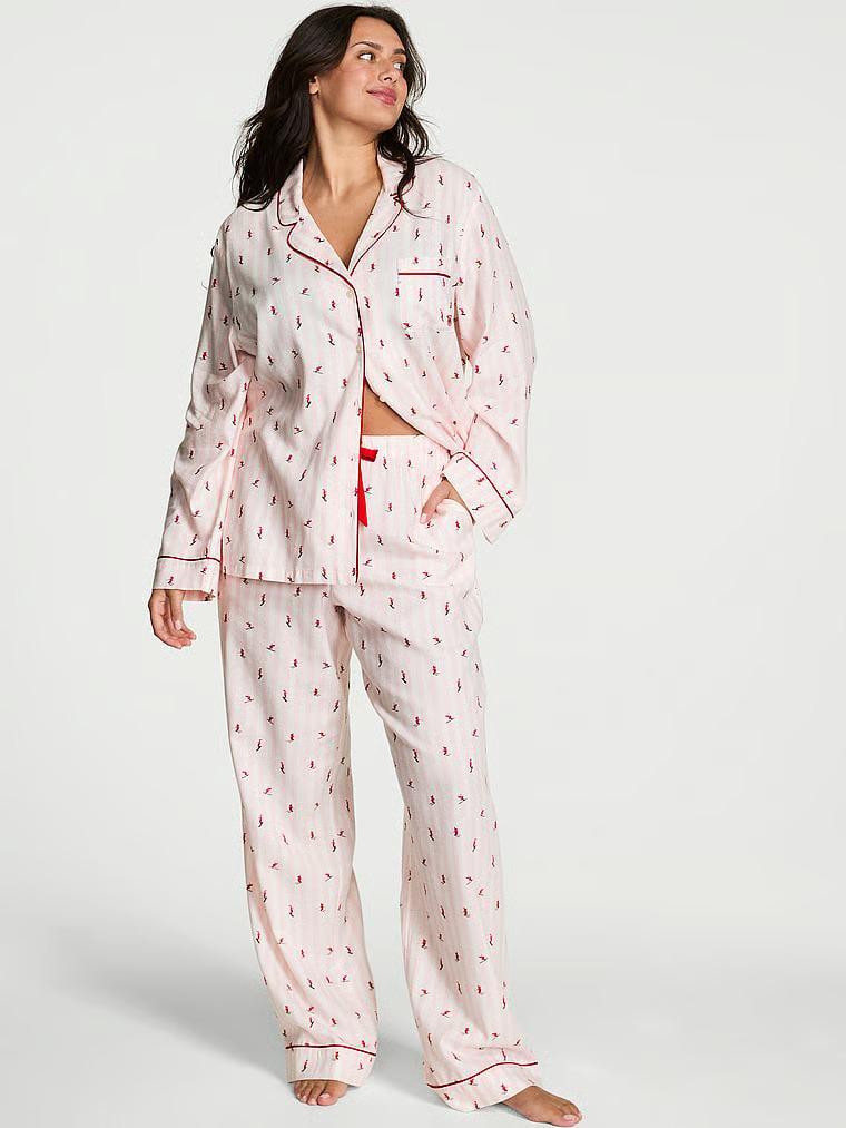 Пижама фланелевая Victoria's Secret Flannel Long Pajama Set Regular полоска S Розовый (2671404D)