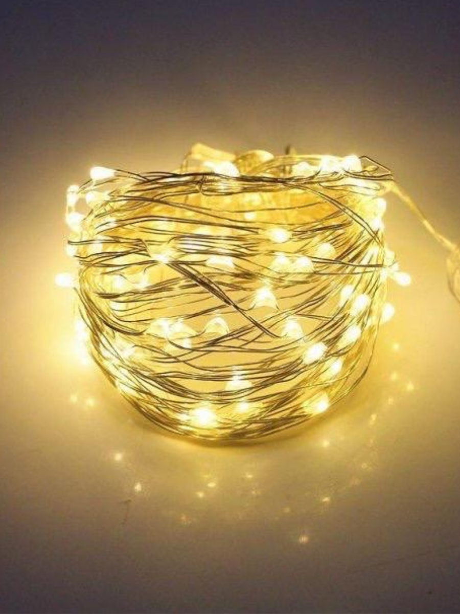 Гирлянда-нитьновогодняя Капли россы на батарейках/USB 100 LED 10 м Теплый белый (90887081)