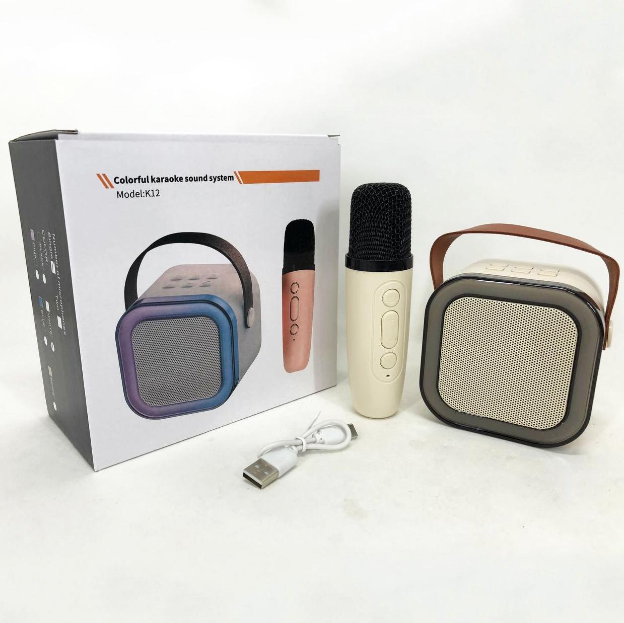 Колонка портативна з караоке мікрофоном та RGB підсвічуванням K12 10W Bluetooth Білий - фото 2 Колонка портативна з караоке мікрофоном та RGB підсвічуванням K12 10W Bluetooth Білий - фото 2