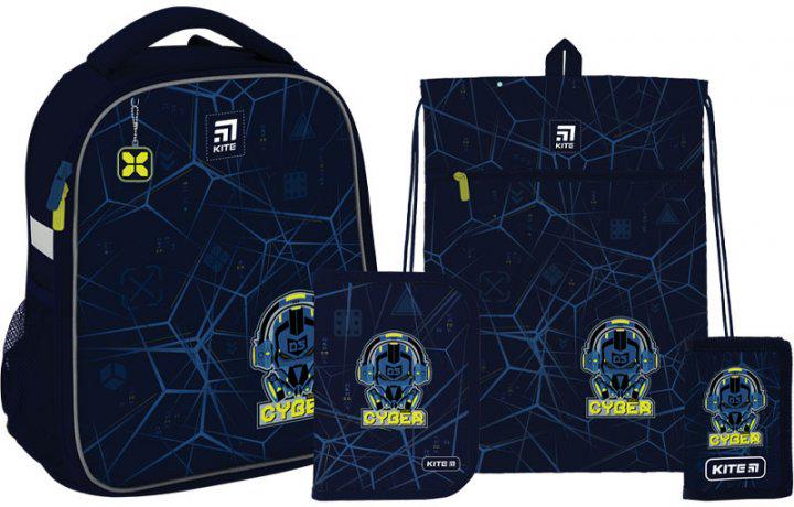 Школьный набор Kite Education Cyber каркасный рюкзак/пенал/сумка для обуви/кошелек (202305)