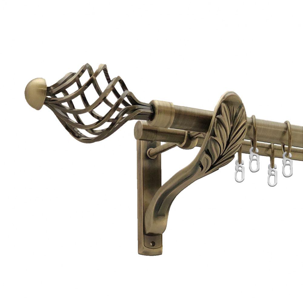 Карниз металлический Orvit Арезо двухрядный ретро/гладкая труба/кольцо металлическое Антик 25/19 мм 300 см (4301633)