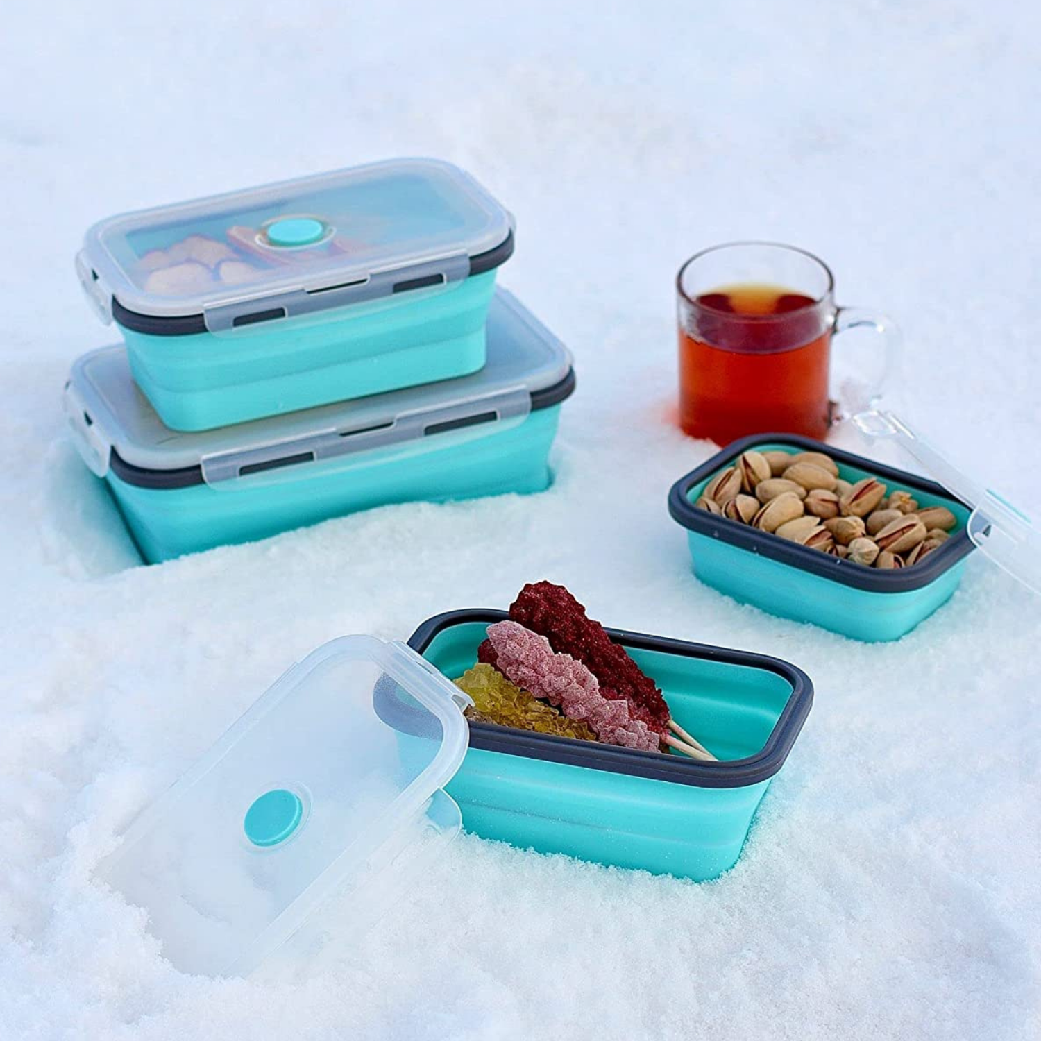 Набір силіконових складних контейнерів для зберігання їжі 4 шт. Синій (11652462) - фото 9 Набір силіконових складних контейнерів для зберігання їжі 4 шт. Синій (11652462) - фото 9