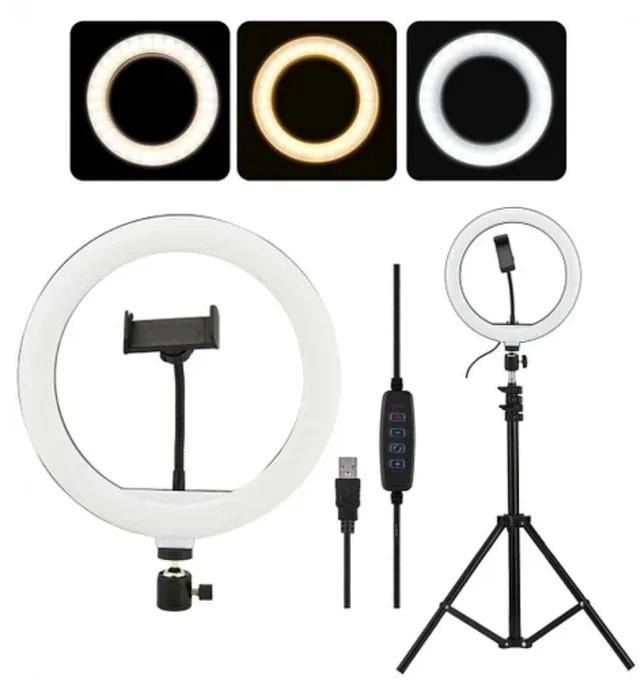 Кольцевая светодиодная LED лампа Mirror MJ26 26 см с штативом 2 м Черный (7306/L) - фото 8