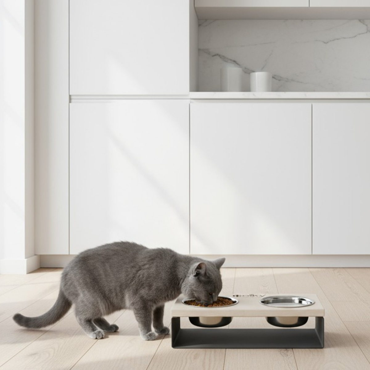 Миски на подставке из цельного металлического листа для собак и котов Hollky SteelWood S 2х0,45 л (SWS-36188-GRWH) - фото 1 Миски на подставке из цельного металлического листа для собак и котов Hollky SteelWood S 2х0,45 л (SWS-36188-GRWH) - фото 1
