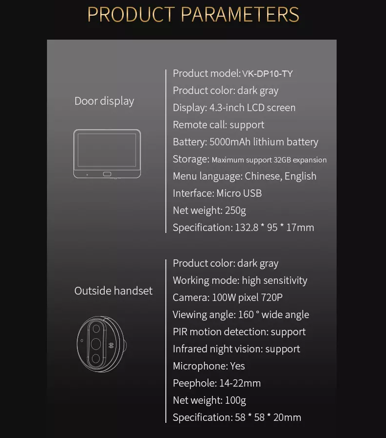 Відеоглазок дверний Tuya R9 Wi-Fi з записом по датчику руху 4,3" 5000 мАг Сірий - фото 5 Відеоглазок дверний Tuya R9 Wi-Fi з записом по датчику руху 4,3" 5000 мАг Сірий - фото 5