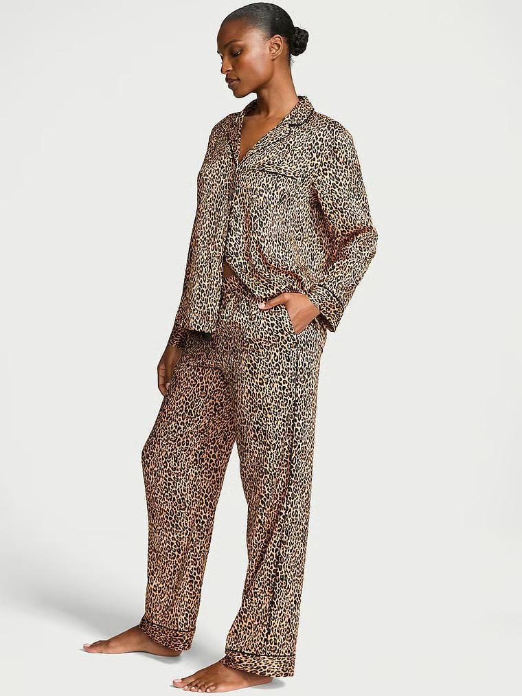 Пижама сатиновая Victoria's Secret Signature Satin Long Pajama Set Regular S Леопард (27145520)