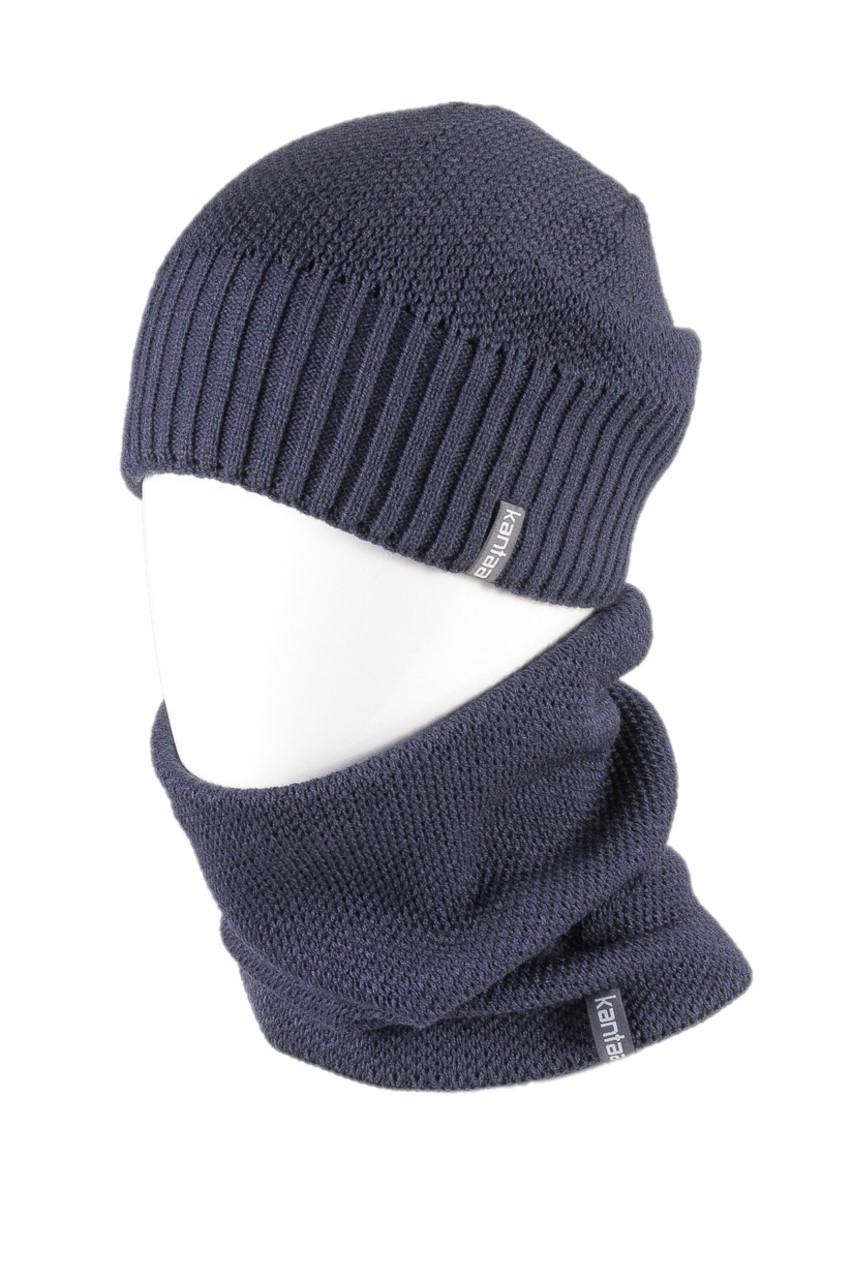 Вязаная шапка Кahta Fashion Hat с Buff снуд унисекс р. 57-58 Синий (OC-059)