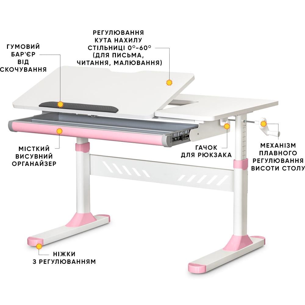 Парта шкільна ергономічна трансформер Evo-kids TH-310 W/PN Lite Рожевий - фото 2 Парта шкільна ергономічна трансформер Evo-kids TH-310 W/PN Lite Рожевий - фото 2