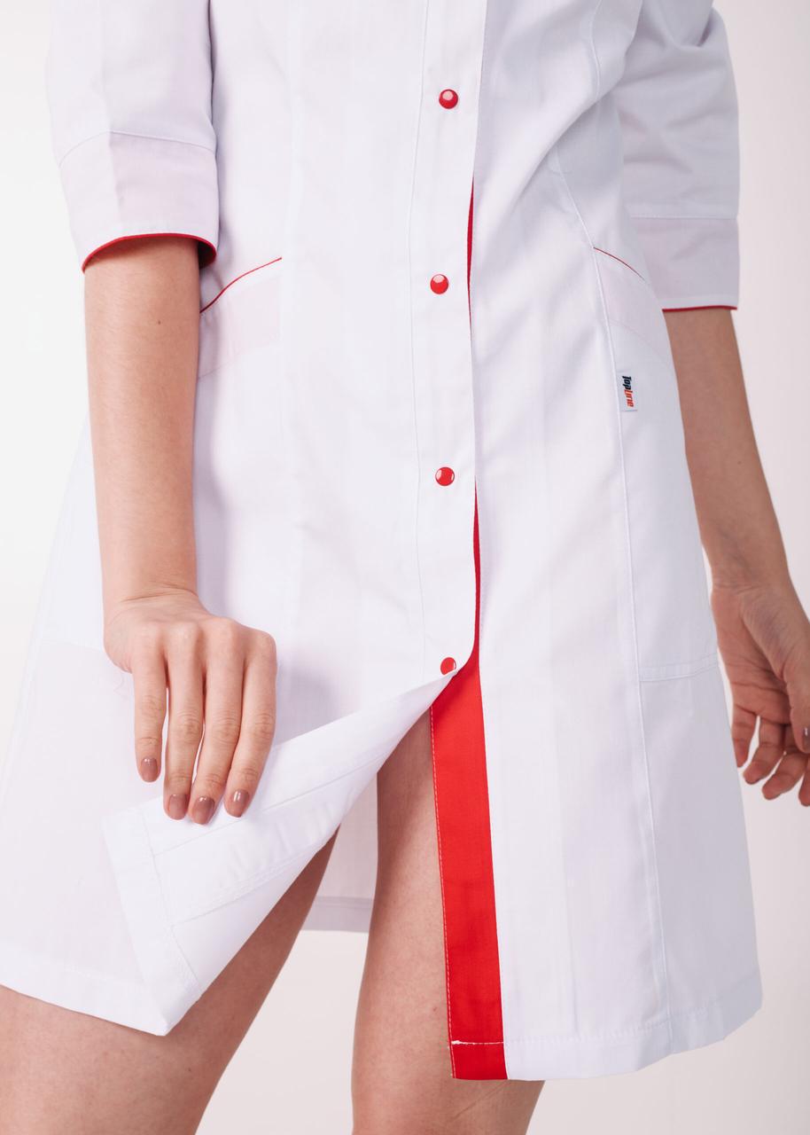 Халат женский TopLine Пекин рукав 3/4 р. 40 Белый/Красный (11334-(40) б-крас.) - фото 2