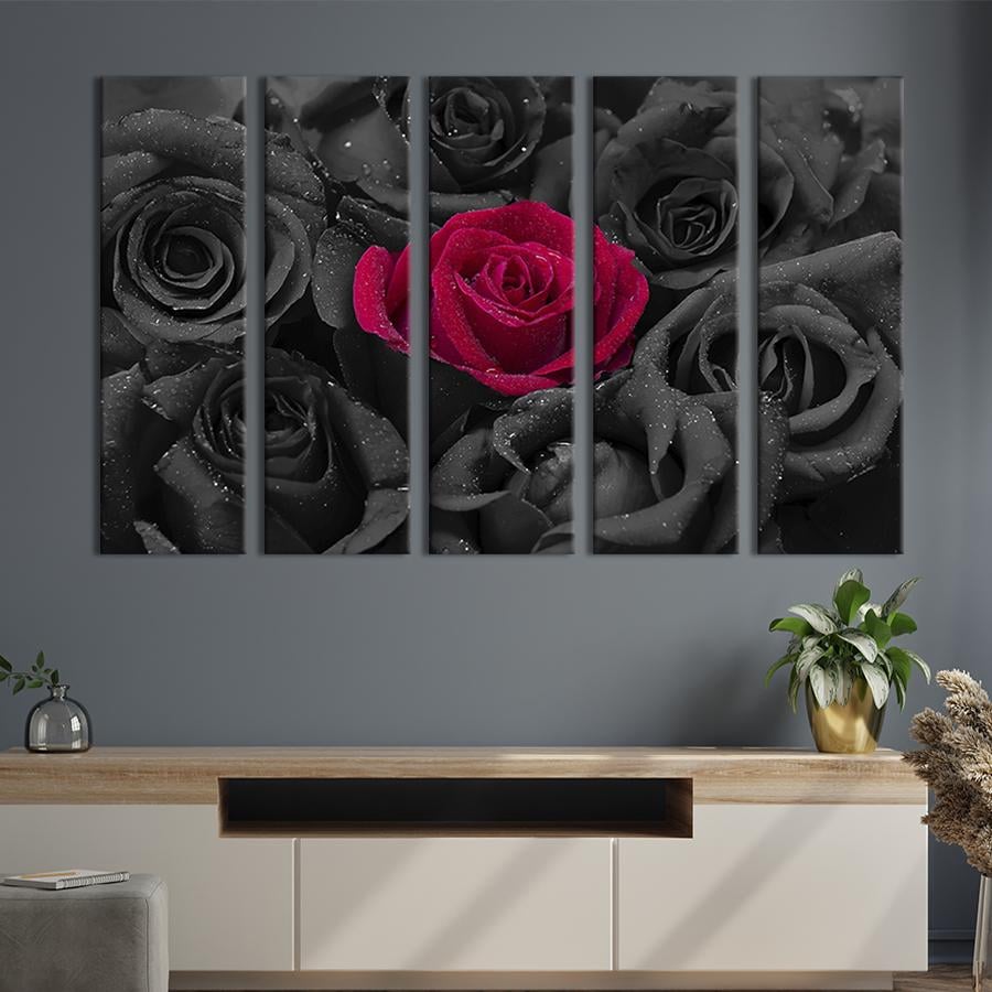Модульная картина из 5 частей на холсте интерьерная картина Загадочный букет роз 155x95 см (247-51) Модульная картина из 5 частей на холсте интерьерная картина Загадочный букет роз 155x95 см (247-51)