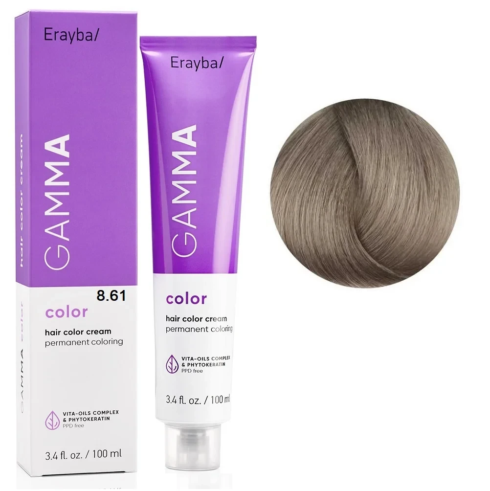 Краска для волос перманентная Erayba Gamma Color Cream 8/61 Светло-русый коричнево-пепельный 100 мл