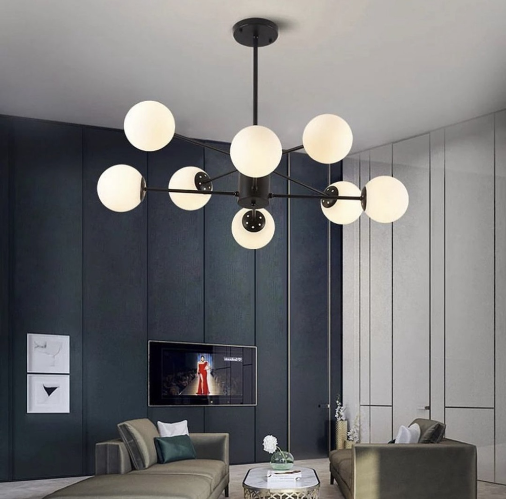 Люстра мінімалістична на 8 білих матових плафонів (CD 111/8 BK) - фото 2 Люстра мінімалістична на 8 білих матових плафонів (CD 111/8 BK) - фото 2