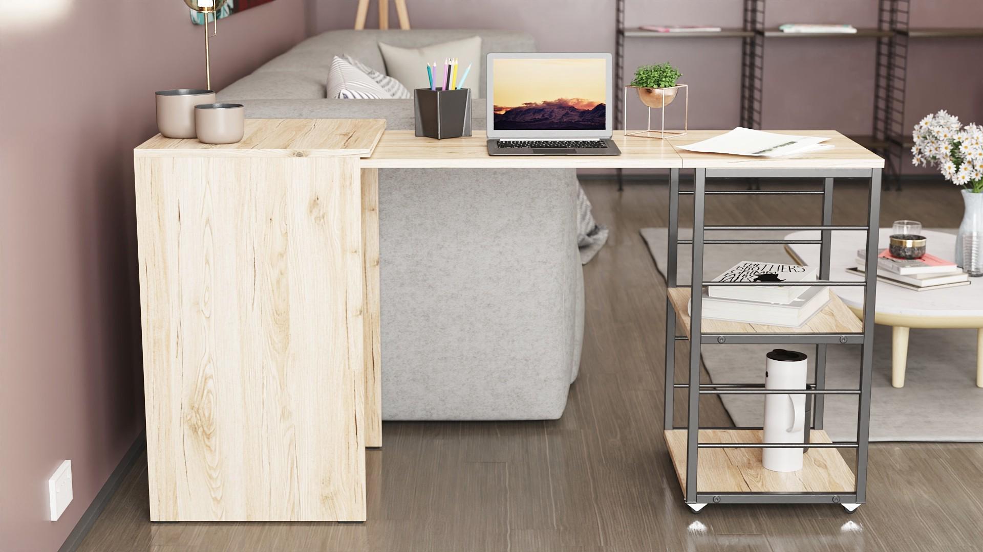 Стол-тумба трансформер Ferrum-decor Смарт 2/1 металл/ДСП 16 мм 750x1450x500 мм Черный/Дуб Сонома (FRD-105098) - фото 9