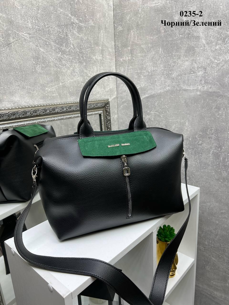 Сумка саквояж женская объемная из экокожи через плечо дорожная вместительная Черный с зеленым - фото 2 Сумка саквояж женская объемная из экокожи через плечо дорожная вместительная Черный с зеленым - фото 2