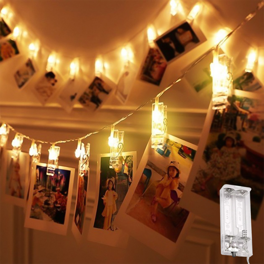 Світлодіодна гірлянда з прищіпками для фото, 3м, 20 LED, від батарейок AA, Теплий білий