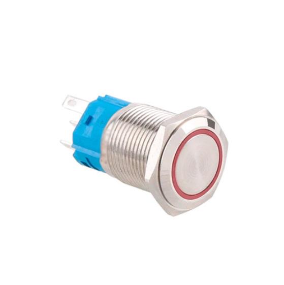 Кнопка возвратная 16K-P11D 16 мм 12-24 В красный LED 5pin Silver (535933)